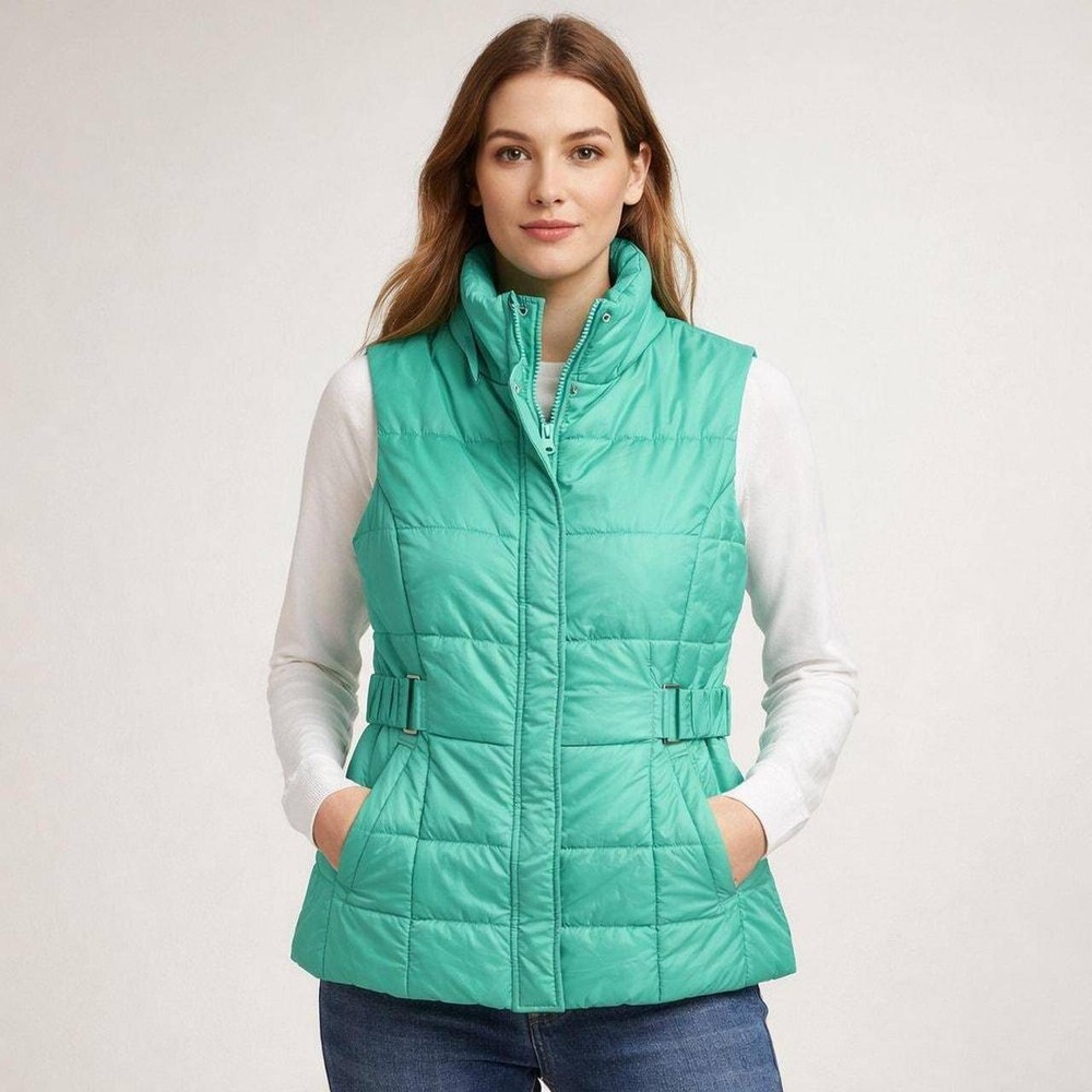 New York & Company Womens Aqua Blue Quilted Puffer Vest Full Zip Small